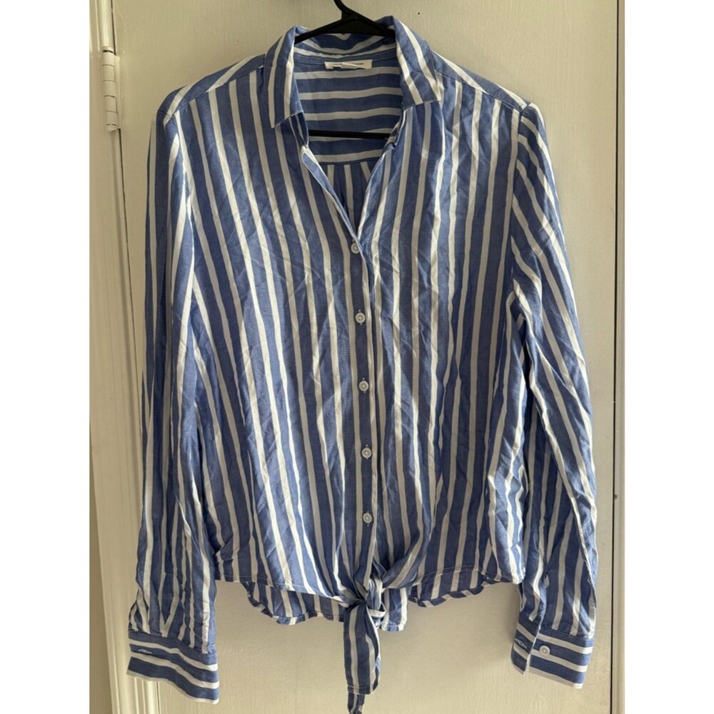 beachlunchlounge Blue and White Vertical Stripe Button Shirt Size SP